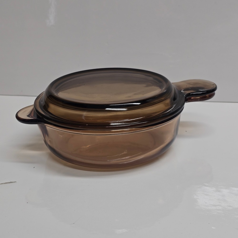 Corning Visions Amber Glass Grab It Dish with Lid V-240-B Vintage